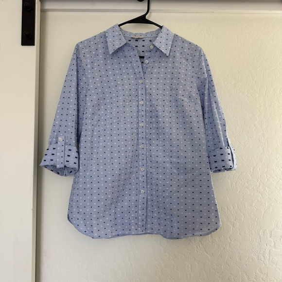 Talbots Blue Clip Dot Button Down Collared Shirt Preppy Office Career Cotton Sm - Picture 2 of 8
